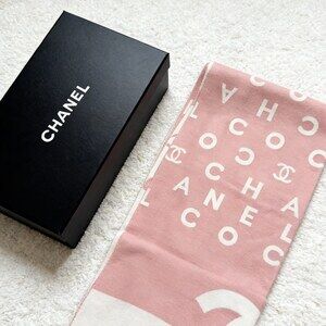 CHANEL Pink Ivory Scattered Letter CC Scarf